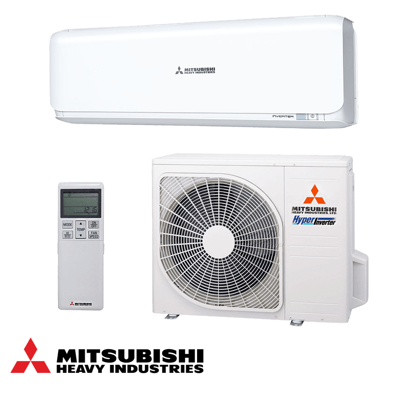 Mitsubishi Heavy Industries airco met binnenunit, buitenunit en afstandsbediening