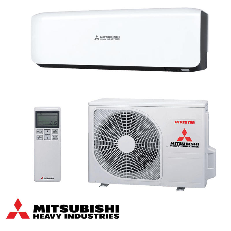 Mitsubishi Heavy Industries airco met binnenunit, buitenunit en afstandsbediening